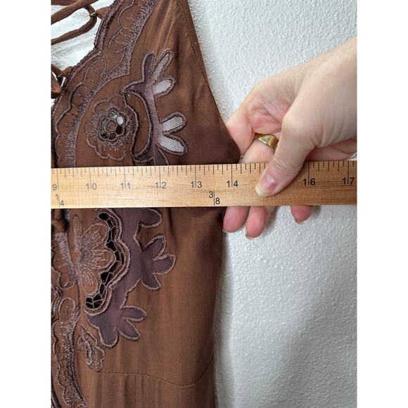 Cleobella Annie Chestnut Brown Lace Up Crochet Split Front Midi Dress XS - Picture 16 of 16